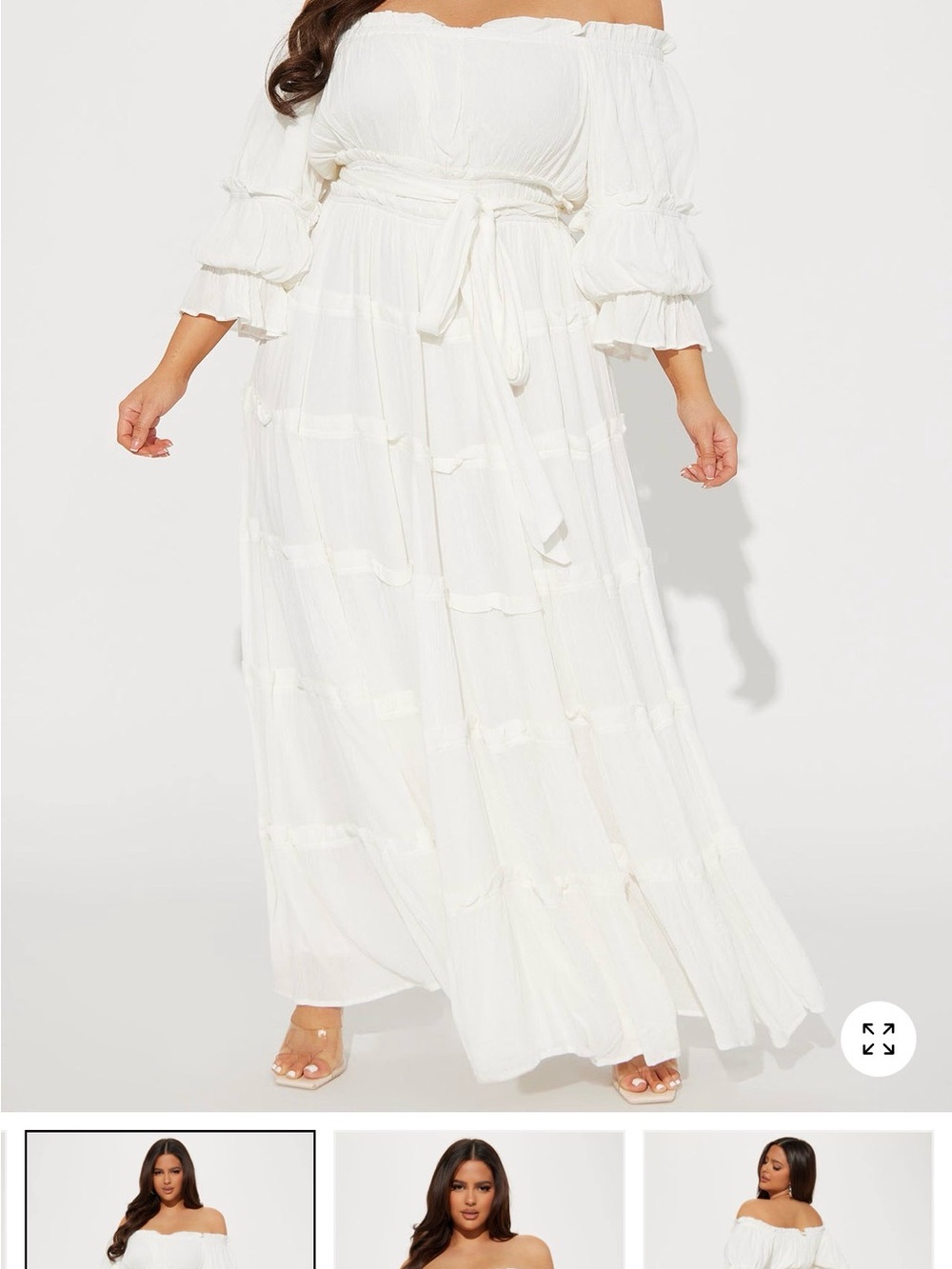 Fashion Nova White Off-Shoulder Maxi Dress with Tie Waist